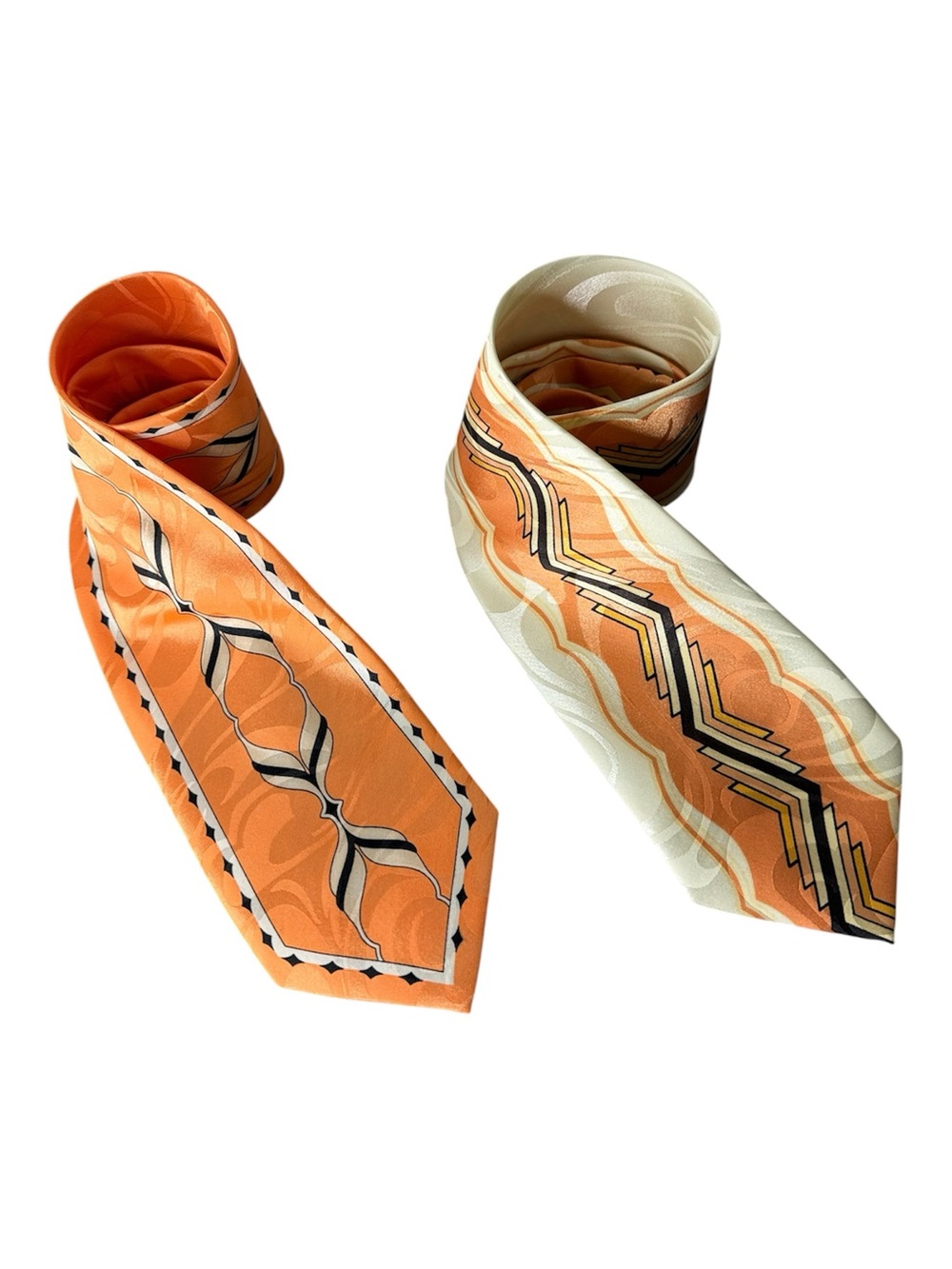 ROMARIO MANZINI 2 Ties Geo Pattern Ugly Wide Unique Hideous Madmen Orange Cream